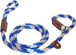 Lone Wolf Products Lone Wolf 1/2” Spiral Color Round Rope Dog Slip Lead - 6’ only Blue/Silver