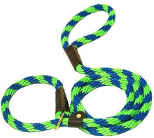 Load image into Gallery viewer, Lone Wolf Products Lone Wolf 1/2” Spiral Color Round Rope Dog Slip Lead - 6’ only Lime Green/Pacific Blue