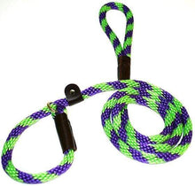 Load image into Gallery viewer, Lone Wolf Products Lone Wolf 1/2” Spiral Color Round Rope Dog Slip Lead - 6’ only Lime Green/Purple