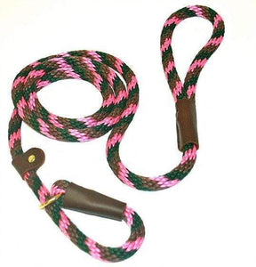 Lone Wolf Products Lone Wolf 1/2” Spiral Color Round Rope Dog Slip Lead - 6’ only Pink Camouflage