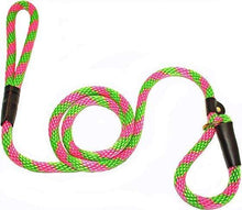 Load image into Gallery viewer, Lone Wolf Products Lone Wolf 1/2” Spiral Color Round Rope Dog Slip Lead - 6’ only Watermelon Lime/Pink