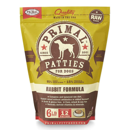 Primal Pet Foods Primal Raw Rabbit Frozen Dog Food Patties - 6 lb. bag