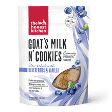 Load image into Gallery viewer, The Honest Kitchen The Honest Kitchen Goat’s Milk N’ Cookies Slow Baked with Blueberries &amp; Vanilla Recipe Dog Treats - 8 oz. bag
